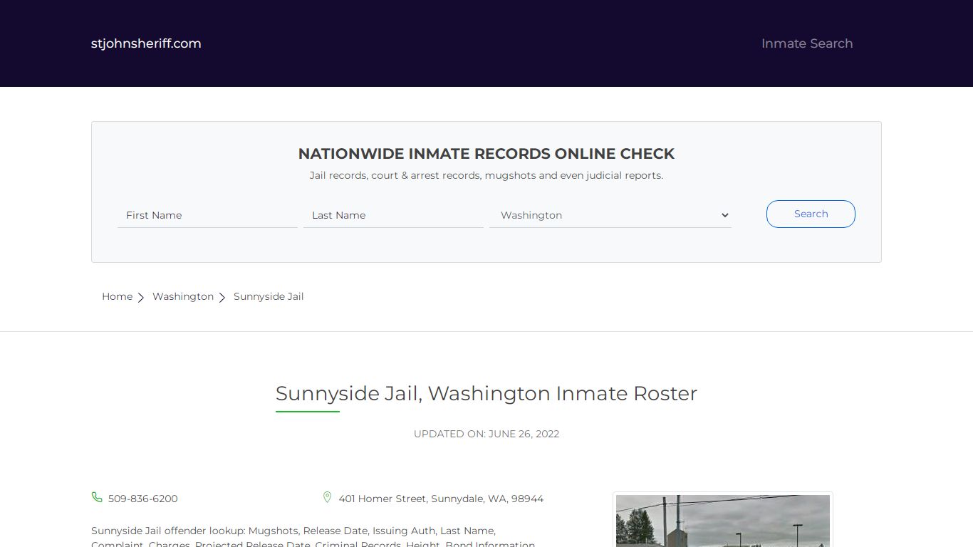 Sunnyside Jail, Washington Inmate Roster