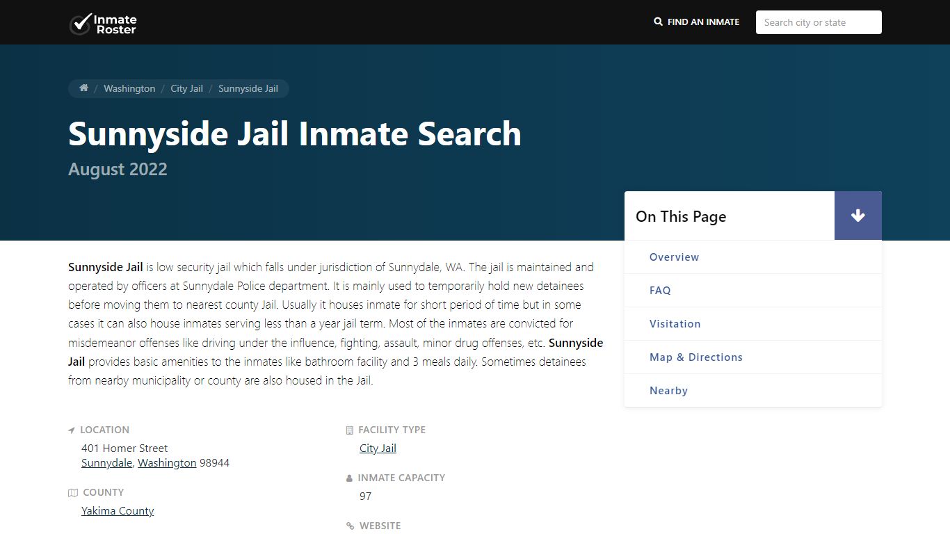 Inmate Search 🔍 | Sunnyside Jail - Sunnydale, WA